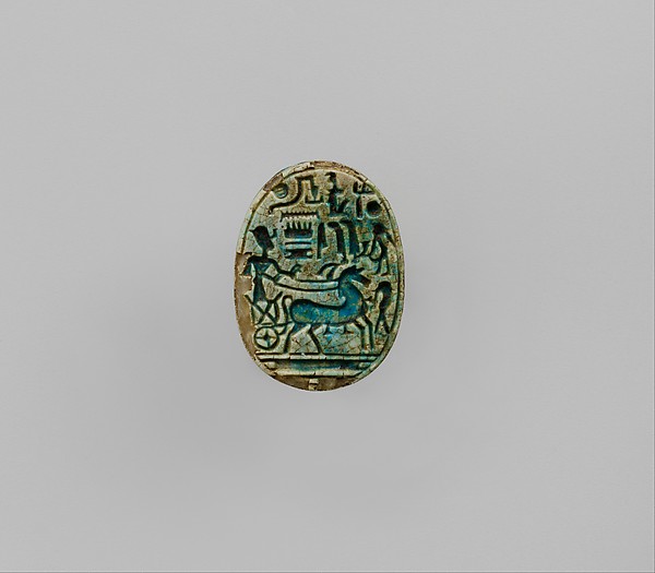 Scarab Inscribed With the Prenomen of Ramesses II and depicting the king in his chariot trampling an enemy by an unrecorded maker, The Metropolitan Museum of Art