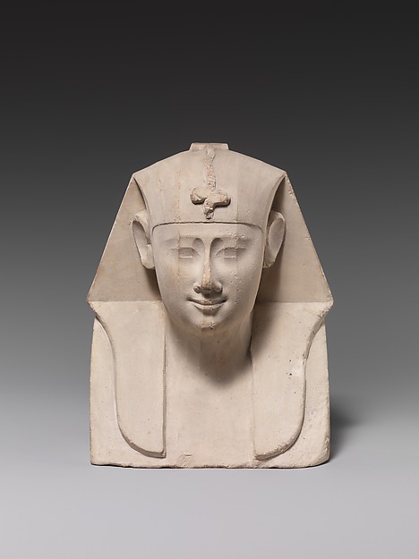 Bust of a royal figure with downward-hanging snake