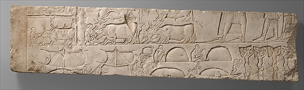 Unknown artist, Relief Depicting Meryneith Inspecting His Stables and Ships Unloading Merchandise, from his tomb at Saqqara