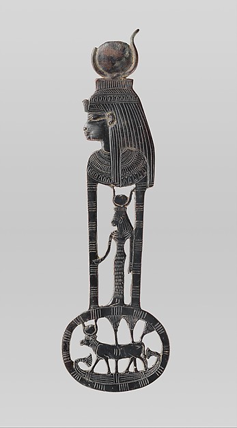 Menat counterpoise with figures of Hathor as a woman and a cow