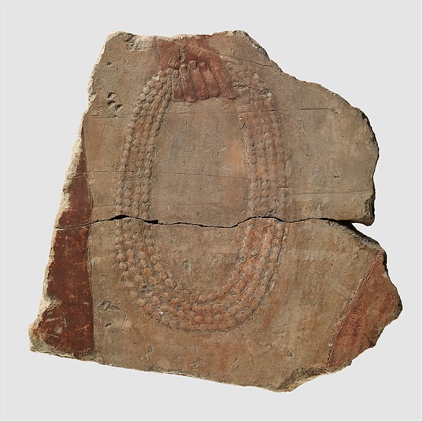 Fragment of a figure holding a multistrand coil of beads, preceded by another individual by an unrecorded maker, The Metropolitan Museum of Art