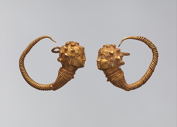Maenad-head earrings by an unrecorded maker, The Metropolitan Museum of Art