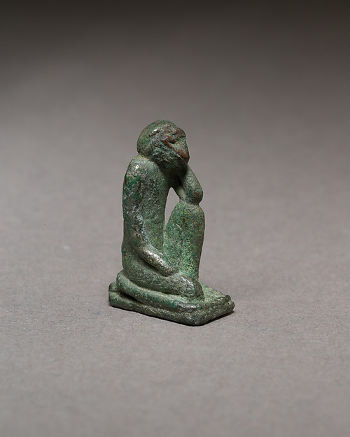 Monkey kneeling and resting its head in a hand, 500–100 BCE