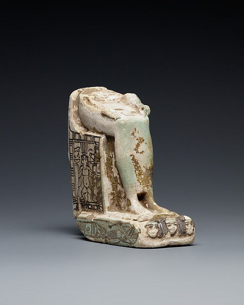 Lower half of a goddess on a throne with Bes figures, its base formed by prostrate captives