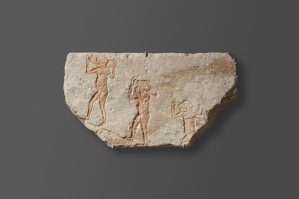 Relief with three men on a ramp