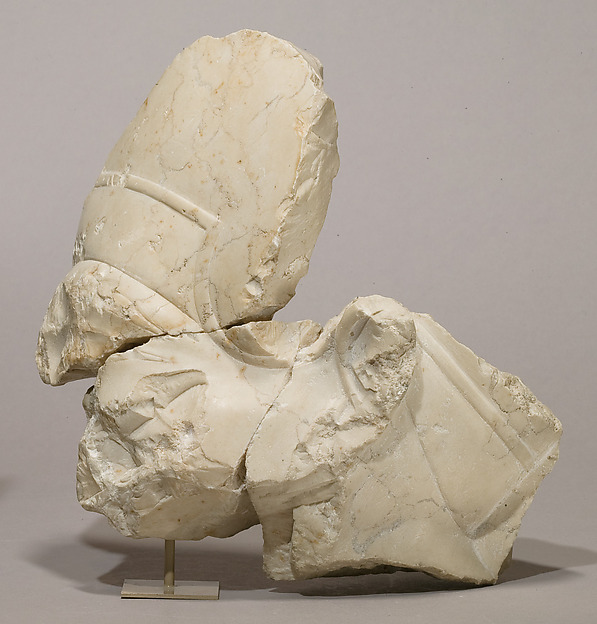 Head of Akhenaten in the blue crown, sign traces at nape of neck by an unrecorded maker, The Metropolitan Museum of Art