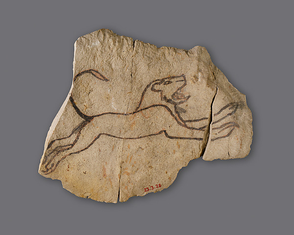 Ostracon with sketch of a running lion by an unrecorded maker, The Metropolitan Museum of Art
