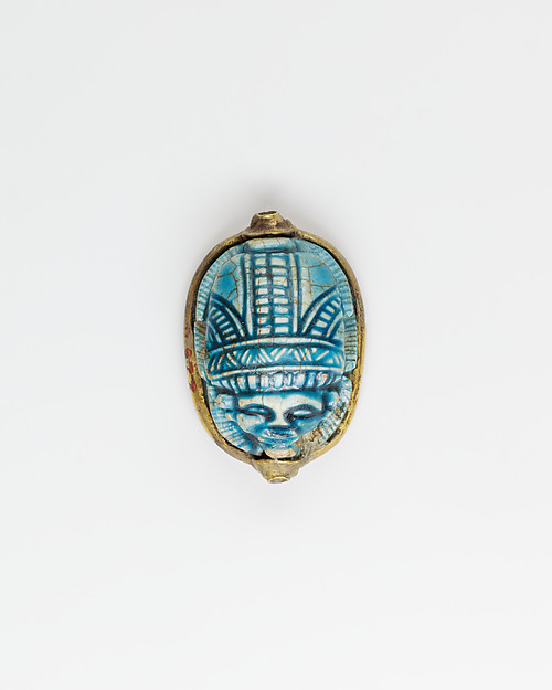 Human-headed scarab with device of sphinx and winged uraeus