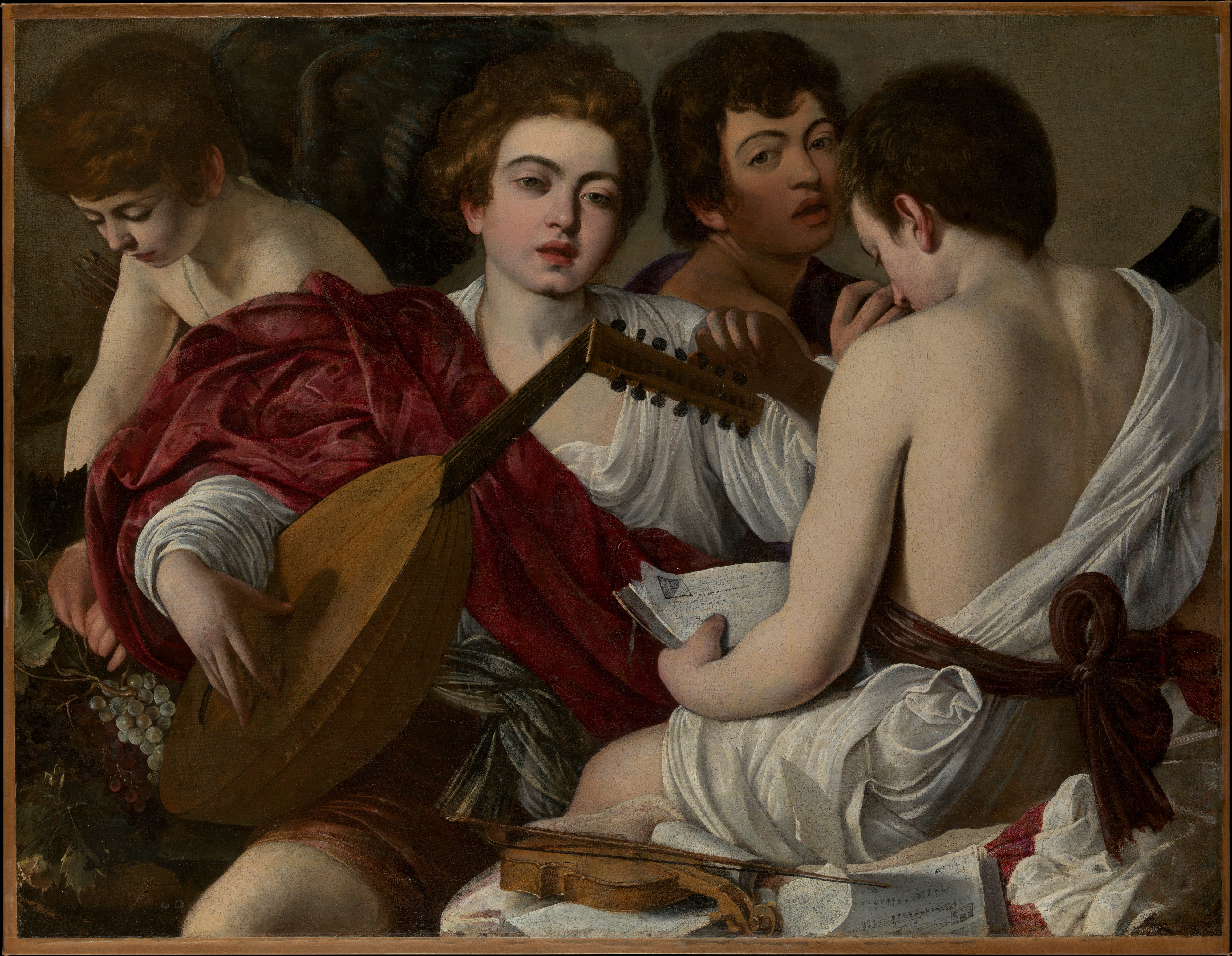 Grapes, Men, Music, Lutes, Violins, Cupid, Musicians, Oil on canvas