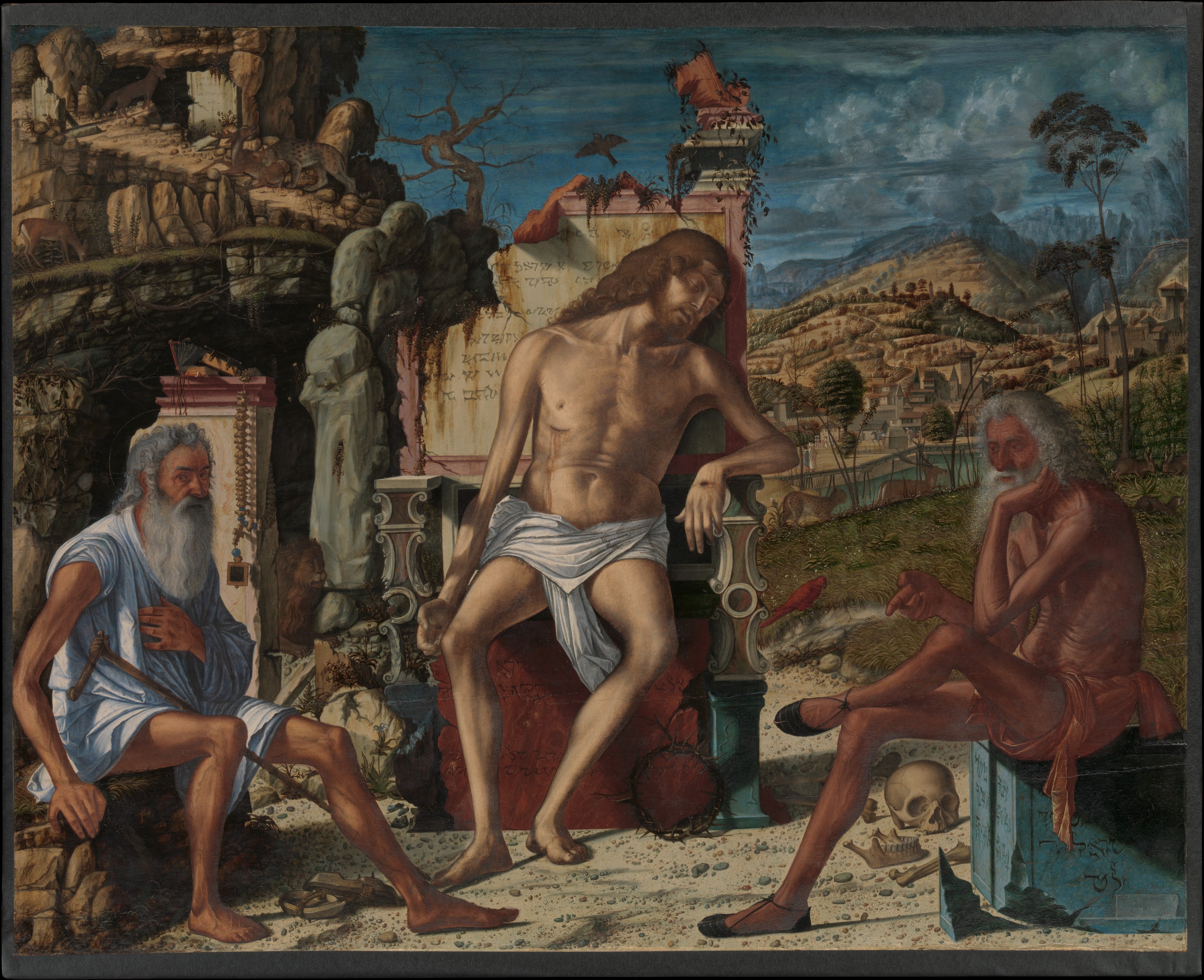 Skulls, Men, Christ, Saint Jerome, Job, Oil and tempera on wood