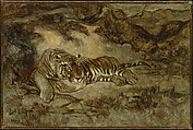 Tiger in Repose, Antoine-Louis Barye (French, Paris 1795–1875 Paris), Oil on canvas