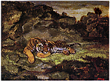 Tiger in Repose, Antoine-Louis Barye (French, Paris 1795–1875 Paris), Oil on canvas
