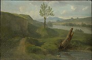 River Landscape, Alexandre François Desportes French, Oil on paper, laid down on wood