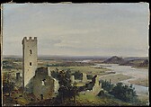 River Landscape with Castle Ruins, Carl Rottmann  German, Oil on paper, laid down on canvas