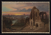 View of Rome with Ruined Church, Franz Ludwig Catel  German, Oil on paper, laid down on canvas