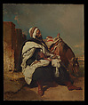 Seated Arab Man with Horse, Alfred Dedreux French, Oil on canvas