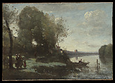 River with a Distant Tower, Camille Corot French, Oil on canvas