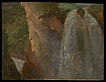 Waterfalls and Rocks at Terni, Pierre Henri de Valenciennes or Circle French, Oil on paper