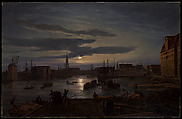 Copenhagen Harbor by Moonlight, Johan Christian Dahl  Norwegian, Oil on canvas