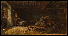 The Sheepfold, Charles Jacque French, Oil on wood