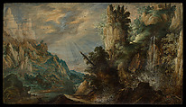 A Mountainous Landscape with a Waterfall, Kerstiaen de Keuninck  Flemish, Oil on wood