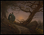 Two Men Contemplating the Moon, Caspar David Friedrich  German, Oil on canvas