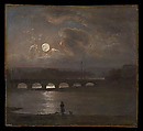 Moonlit View of the River Elbe at Dresden, Johan Christian Dahl  Norwegian, Oil on paper, laid down on wood