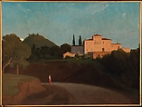 View of the Villa Torlonia, Frascati, at Dusk, Paul Flandrin  French, Oil on paper, laid down on paper