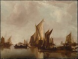 A State Yacht and Other Craft in Calm Water, Jan van de Cappelle Dutch, Oil on wood