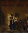 Woman with a Water Pitcher, and a Man by a Bed, Pieter de Hooch Dutch, Oil on canvas
