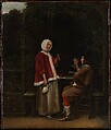 A Woman and Two Men in an Arbor, Pieter de Hooch Dutch, Oil on wood