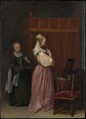 A Young Woman at Her Toilet with a Maid, Gerard ter Borch the Younger (Dutch, Zwolle 1617–1681 Deventer), Oil on wood