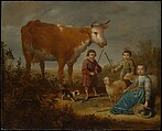 Children and a Cow, Aelbert Cuyp Dutch, Oil on wood