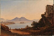 The Bay of Naples with Vesuvius and Castel dell'Ovo, Franz Ludwig Catel  German, Oil on paper, laid down on cardboard