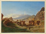 The Roman Theater, Taormina, Joséphine Sarazin de Belmont  French, Oil on paper, laid down on board