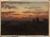 Landscape at Sunset, Carl Gustav Carus German, Oil on paper, laid down on canvas