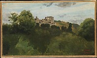 View of Genzano, Camille Corot  French, Oil on paper, laid down on canvas