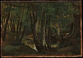 Interior of a Wood at Pierrefitte, Robert-Léopold Leprince  French, Oil on paper, laid down on cardboard