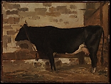 Cow in a Barn, Camille Corot  French, Oil on paper, laid down on canvas