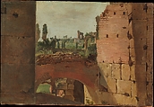 View from the Colosseum toward the Palatine, German Painter  German, Oil on paper, laid down on cardboard