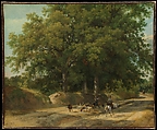 A Shepherd and a Rider on a Country Lane, Auguste-Xavier Leprince  French, Oil on paper, laid down on canvas