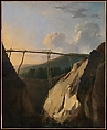 Mountainous Landscape with Bridge, Eugène-Joseph Verboeckhoven Belgian, Oil on paper, laid down on canvas