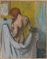Woman with a Towel, Edgar Degas French, Pastel on cream-colored wove paper with red and blue fibers throughout