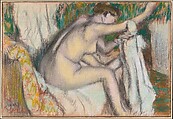 Woman Drying Her Arm, Edgar Degas French, Pastel and charcoal on light pink wove paper, discolored at the edges