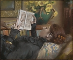 The Artist's Wife (Périe, 1849–1887) Reading, Albert Bartholomé  French, Pastel and charcoal on wove paper, laid down on blue wove paper, laid down on stretched canvas