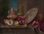 Still Life with Silver and Gold Plate, Shells, and a Sword, Meiffren Conte  French, Oil on canvas