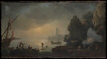 Harbor Scene with a Grotto and Fishermen Hauling in Nets, Joseph Vernet French, Oil on canvas