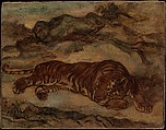 Tiger in Repose, Antoine-Louis Barye (French, Paris 1795–1875 Paris), Oil on canvas