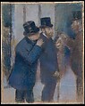 Portraits at the Stock Exchange, Edgar Degas French, Pastel on paper, pieced, and laid down on canvas