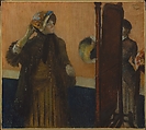 At the Milliner's, Edgar Degas French, Pastel on pale gray wove paper (industrial wrapping paper), laid down on silk bolting